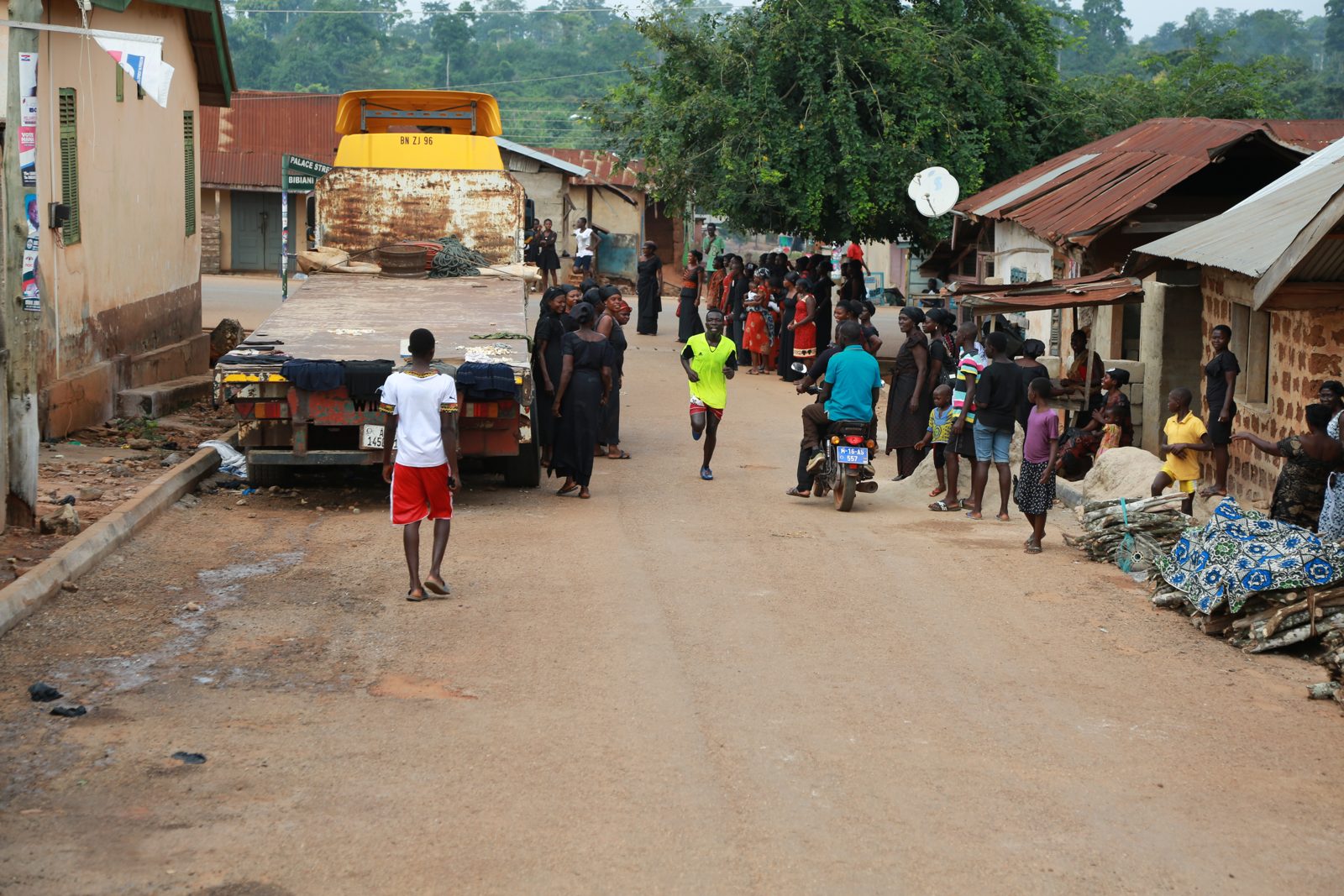 The village street busy on race morning