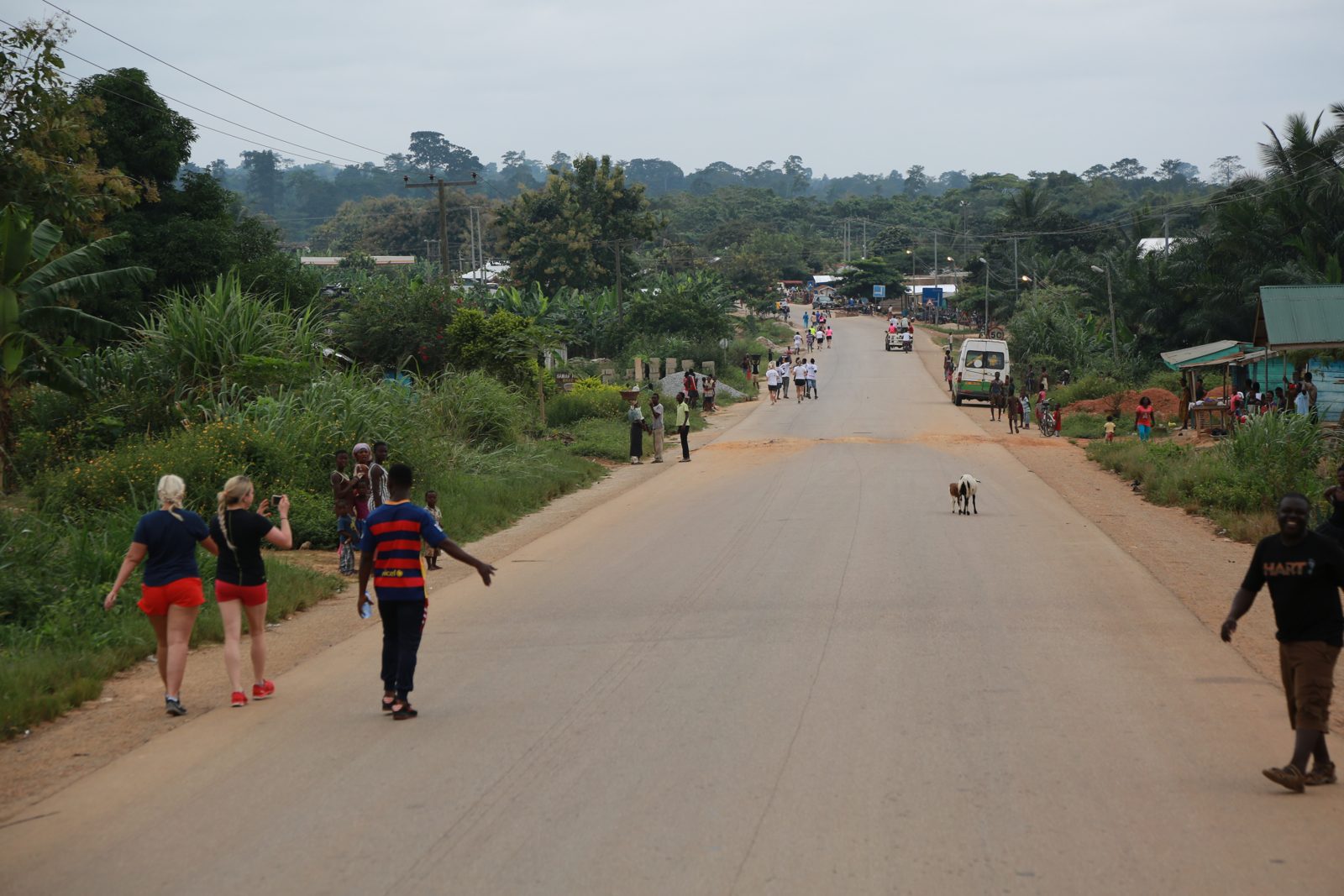 The long straight village road mid-race